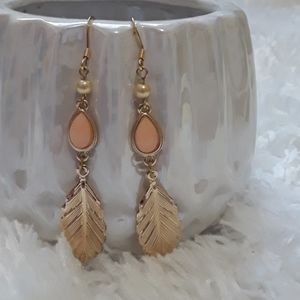 Golden Pink Leaf Earring |Costume Jewelry